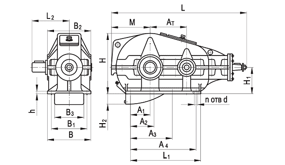 Редуктор коническо-цилиндрический двухступенчатый горизонтальный типа КЦ1